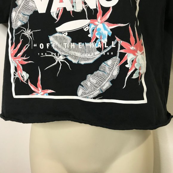 Vans Off the Wall Black Crop T-shirt SMALL S Spider Skateboard Crewneck - Picture 3 of 8